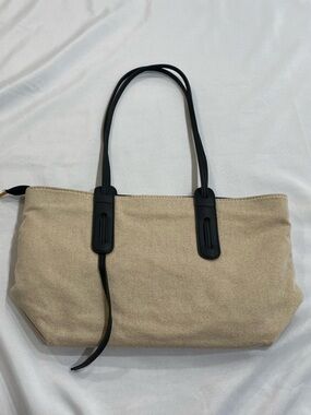 Canvas Tote Bag with Black Trim - Neutral Beige